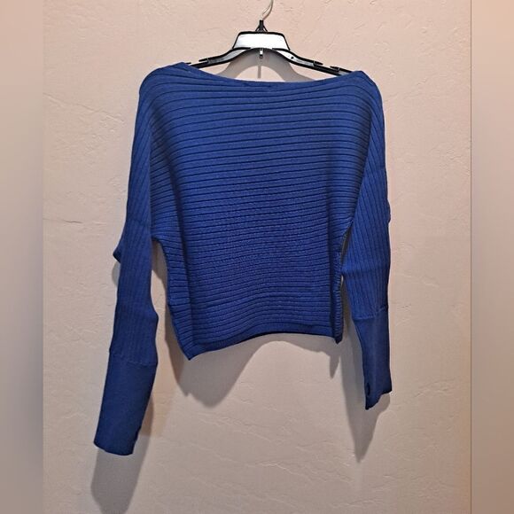 Bobi Black royal blue boat neck directional rib sweater size extra sm… - Picture 3 of 8